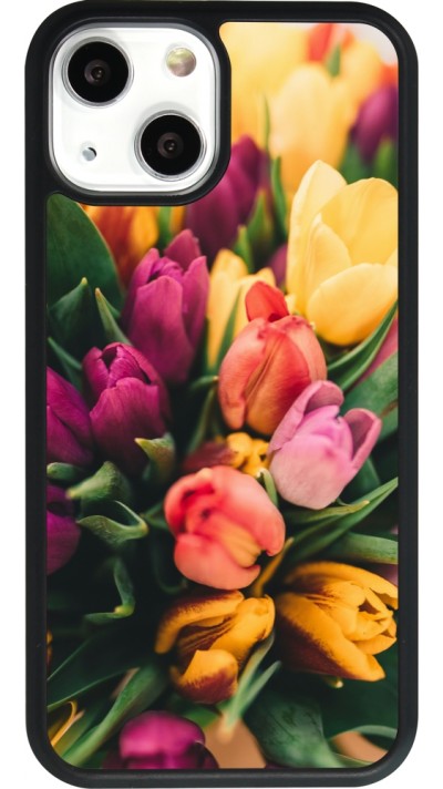 Coque iPhone 13 mini - Silicone rigide noir Bouquet of tulips Spring 2026