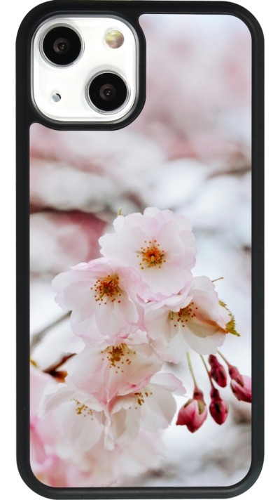 Coque iPhone 13 mini - Silicone rigide noir Cherry tree Spring 2026