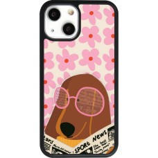 Coque iPhone 13 mini - Silicone rigide noir Dog with newspaper Spring 2026