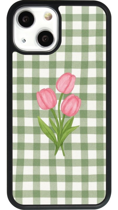 Coque iPhone 13 mini - Silicone rigide noir Green vichy tulips Spring 2026