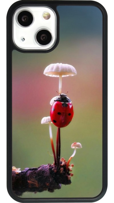Coque iPhone 13 mini - Silicone rigide noir Ladybird on a mushroom Spring 2026