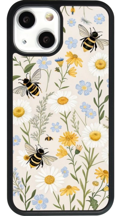 Coque iPhone 13 mini - Silicone rigide noir Pattern bees Spring 2026