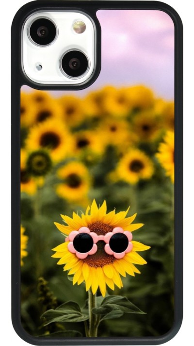 Coque iPhone 13 mini - Silicone rigide noir Sunflower with glasses Spring 2026