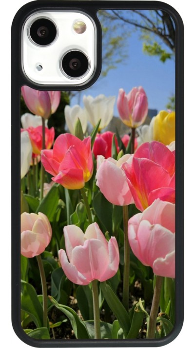 Coque iPhone 13 mini - Silicone rigide noir Tulips Spring 2026