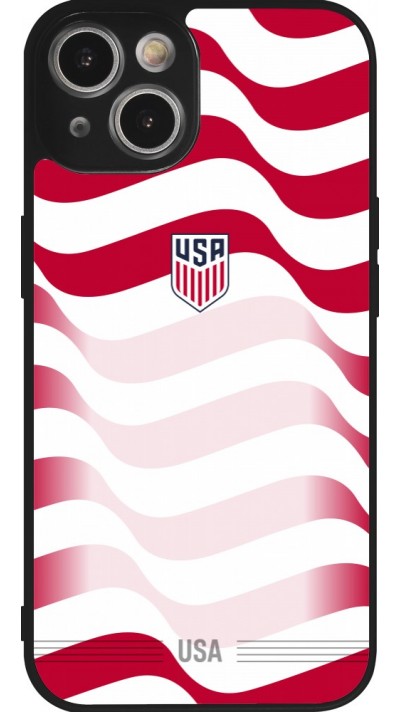 Coque iPhone 14 - Silicone rigide noir Maillot de football États-Unis 2026 personnalisable