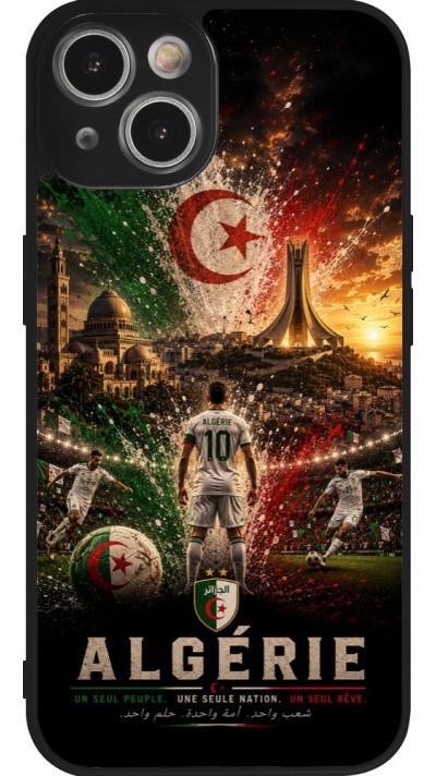 Coque iPhone 14 - Silicone rigide noir Football Algérie splash 2026