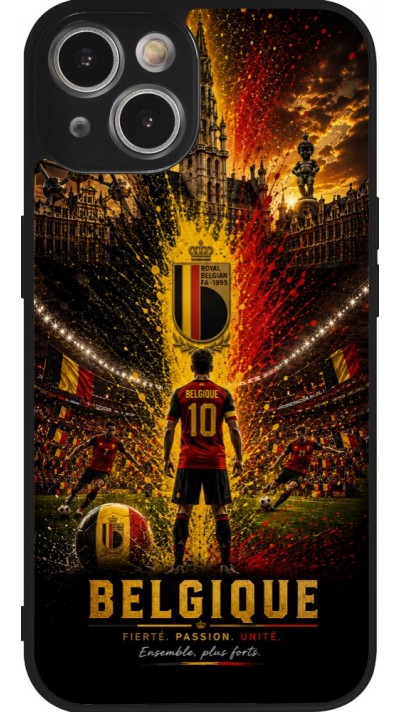 Coque iPhone 14 - Silicone rigide noir Football Belgique splash 2026