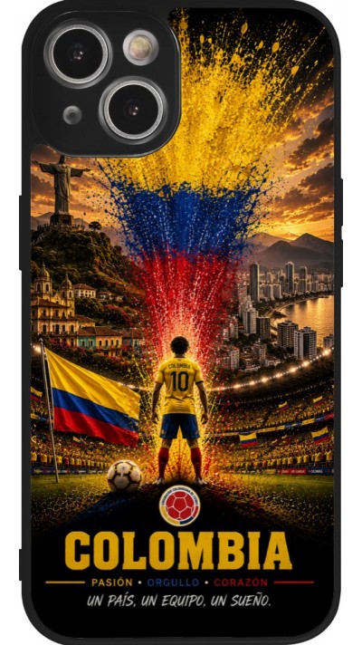 Coque iPhone 14 - Silicone rigide noir Football Colombie splash 2026