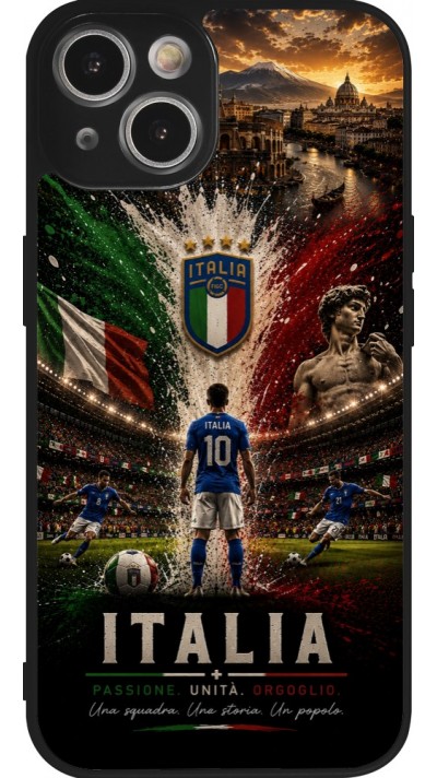 Coque iPhone 14 - Silicone rigide noir Football Italie splash 2026
