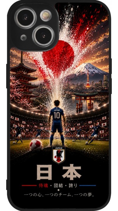 Coque iPhone 14 - Silicone rigide noir Football Japon splash 2026
