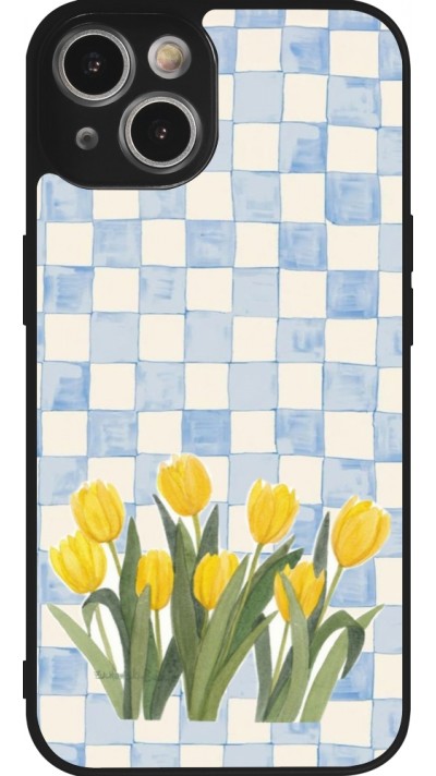 Coque iPhone 14 - Silicone rigide noir Blue vichy tulips Spring 2026