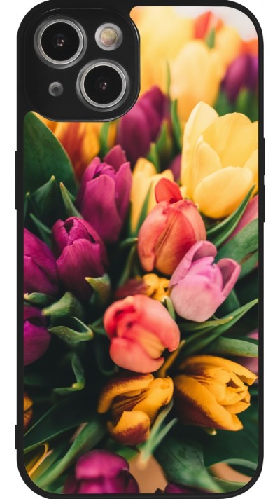 Coque iPhone 14 - Silicone rigide noir Bouquet of tulips Spring 2026