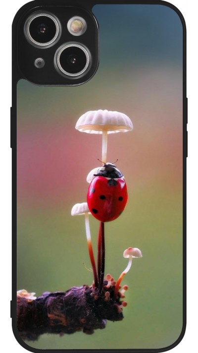 Coque iPhone 14 - Silicone rigide noir Ladybird on a mushroom Spring 2026