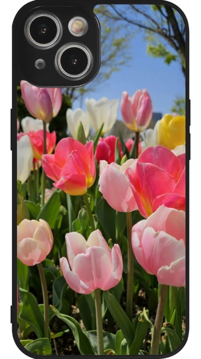 Coque iPhone 14 - Silicone rigide noir Tulips Spring 2026