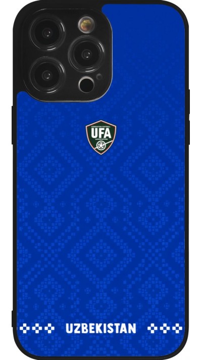 Coque iPhone 14 Pro Max - Silicone rigide noir Maillot de football Ouzbékistan 2026 personnalisable