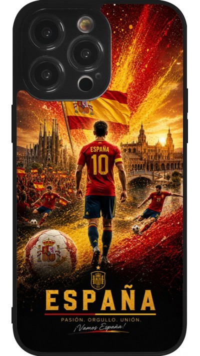 Coque iPhone 14 Pro Max - Silicone rigide noir Football Espagne splash 2026