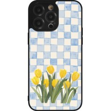 Coque iPhone 14 Pro Max - Silicone rigide noir Blue vichy tulips Spring 2026