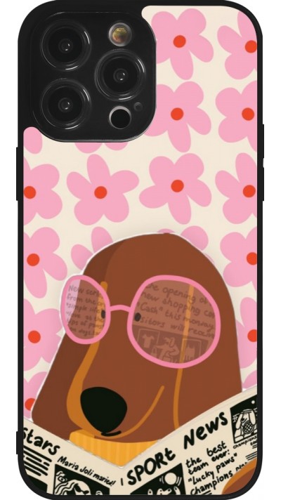 Coque iPhone 14 Pro Max - Silicone rigide noir Dog with newspaper Spring 2026