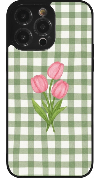 Coque iPhone 14 Pro Max - Silicone rigide noir Green vichy tulips Spring 2026