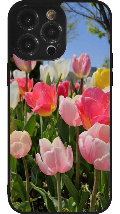 Coque iPhone 14 Pro Max - Silicone rigide noir Tulips Spring 2026