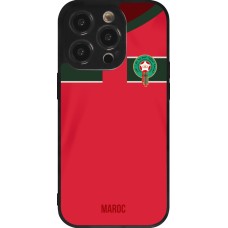 Coque iPhone 14 Pro - Silicone rigide noir Maillot de football Maroc 2022 personnalisable