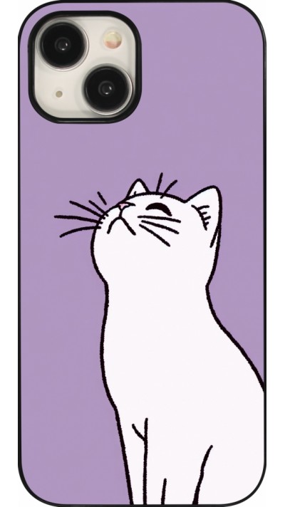 Coque iPhone 15 - Chat sur fond violet