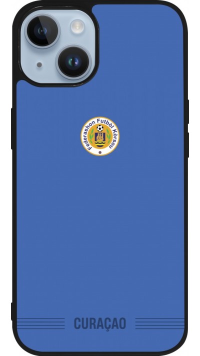 Coque iPhone 15 - Silicone rigide noir Maillot de football Curaçao 2026 personnalisable