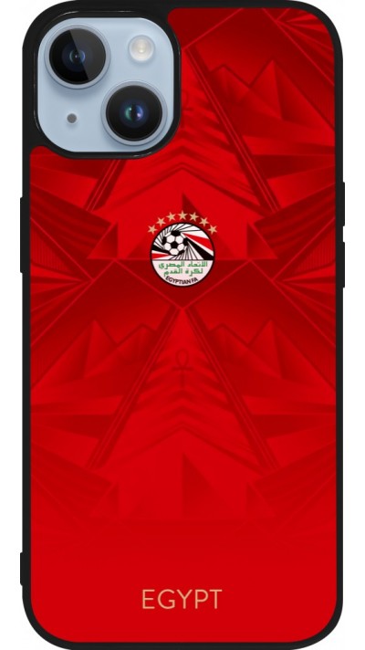 Coque iPhone 15 - Silicone rigide noir Maillot de football Égypte 2026 personnalisable