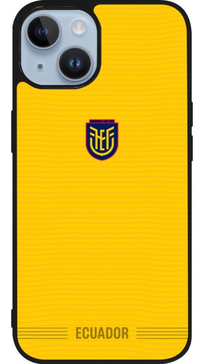 Coque iPhone 15 - Silicone rigide noir Maillot de football Équateur 2026 personnalisable