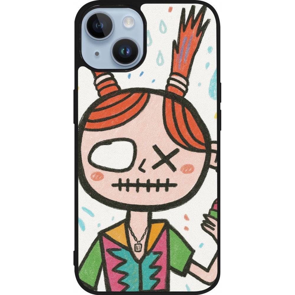 iPhone 15 Case Hülle - Silikon schwarz Little Girl Sketch