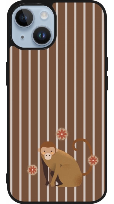 Coque iPhone 15 - Silicone rigide noir Monkey with stripes
