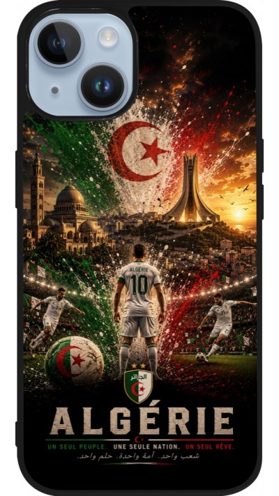Coque iPhone 15 - Silicone rigide noir Football Algérie splash 2026