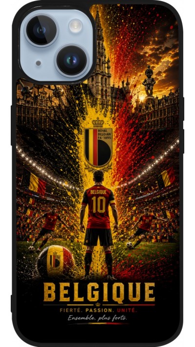Coque iPhone 15 - Silicone rigide noir Football Belgique splash 2026