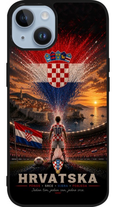Coque iPhone 15 - Silicone rigide noir Football Croatie splash 2026