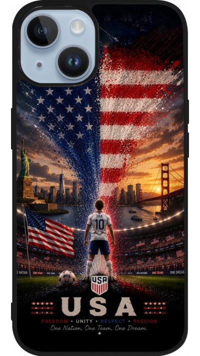Coque iPhone 15 - Silicone rigide noir Football États-Unis splash 2026