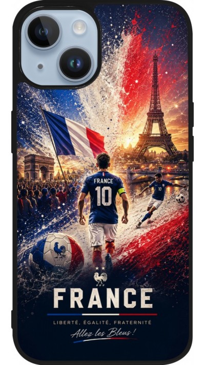 Coque iPhone 15 - Silicone rigide noir Football France splash 2026