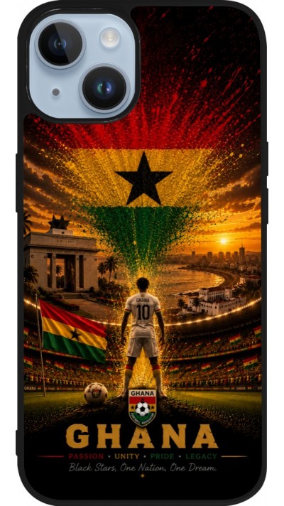 Coque iPhone 15 - Silicone rigide noir Football Ghana splash 2026