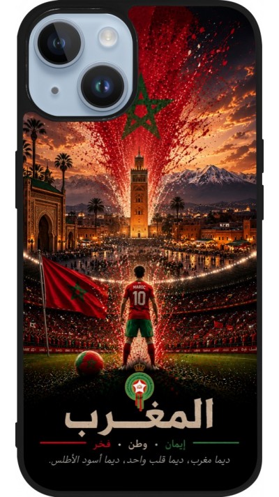 Coque iPhone 15 - Silicone rigide noir Football Maroc splash 2026