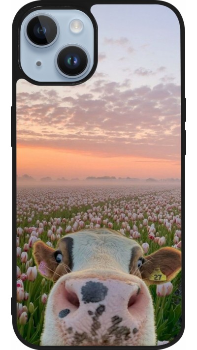 iPhone 15 Case Hülle - Silikon schwarz Cow with tulips Spring 2026