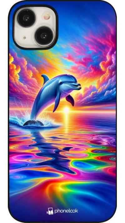 Coque iPhone 15 Plus - Dauphin arc-en-ciel heureux