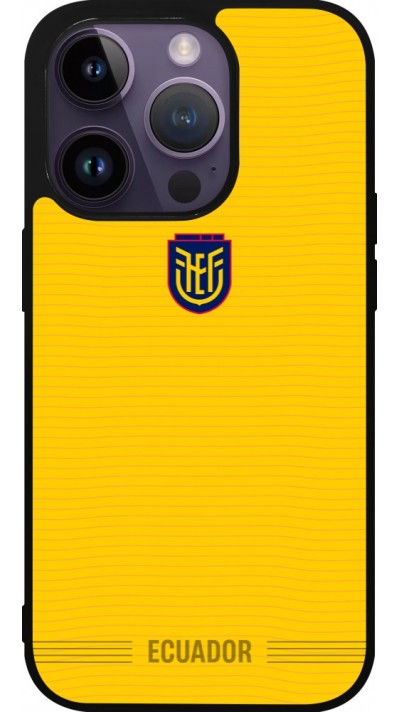 Coque iPhone 15 Pro - Silicone rigide noir Maillot de football Équateur 2026 personnalisable