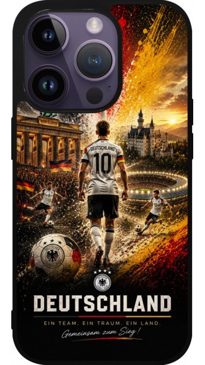 Coque iPhone 15 Pro - Silicone rigide noir Football Allemagne splash 2026