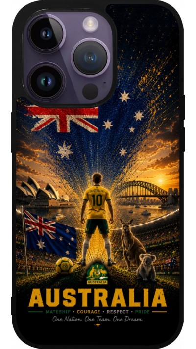 Coque iPhone 15 Pro - Silicone rigide noir Football Australie splash 2026