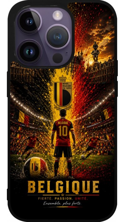Coque iPhone 15 Pro - Silicone rigide noir Football Belgique splash 2026