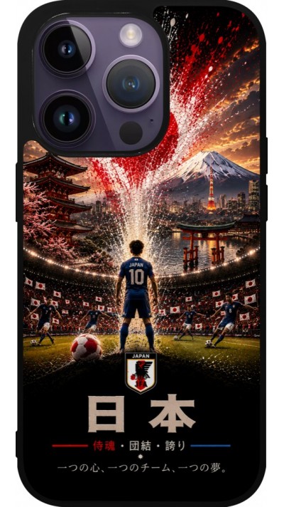 Coque iPhone 15 Pro - Silicone rigide noir Football Japon splash 2026