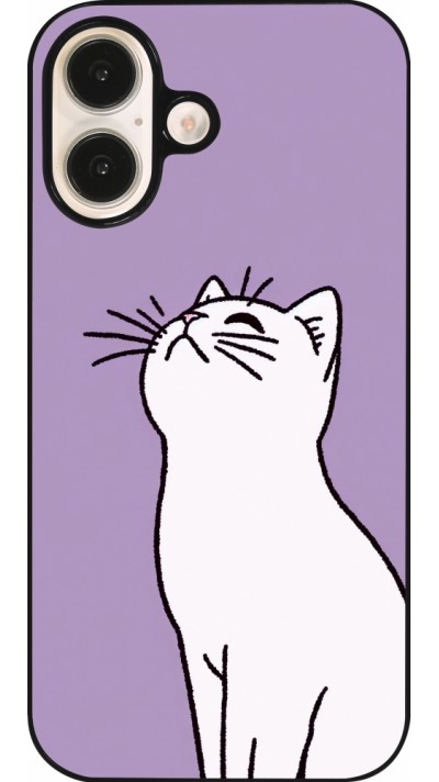 Coque iPhone 16 - Chat sur fond violet