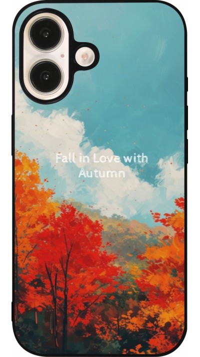 Coque iPhone 16 - Silicone rigide noir Autumn 25 Fall in love