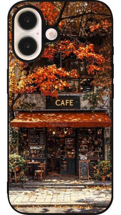 Coque iPhone 16 - Silicone rigide noir Autumn 25 Coffee shop