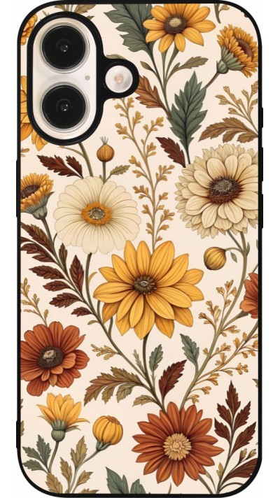Coque iPhone 16 - Silicone rigide noir Autumn 25 Flower pattern