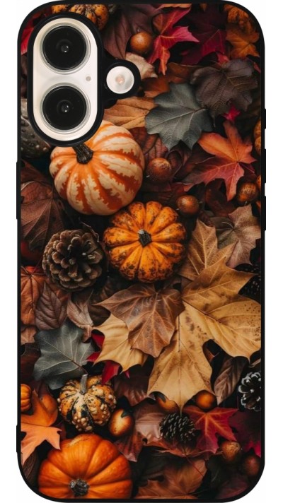 Coque iPhone 16 - Silicone rigide noir Autumn 25 Pumpkin